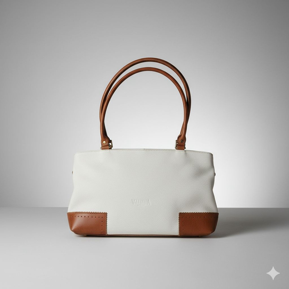 Valentina Italy Handbags - Valentina Italy Leather Handbag White Brown Medium